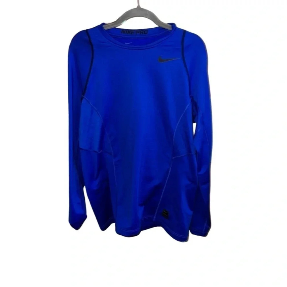 Nike Pro Hyperwarm Blue Fitted Long Sleeve Shirt Size Medium